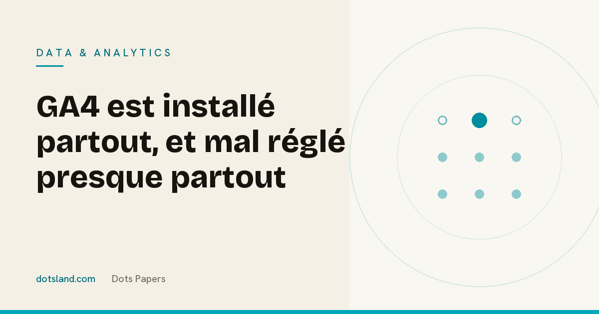 Couverture Dots Papers de l'article sur les réglages GA4 à corriger dans une propriété existante