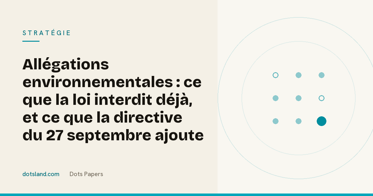 Couverture Dots Papers de l'article sur les allégations environnementales : ce que la loi française interdit déjà et ce que la directive du 27 septembre ajoute
