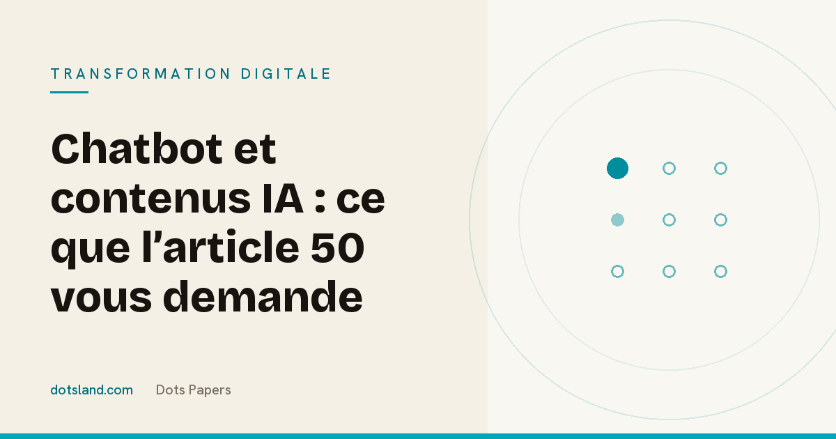Couverture Dots Papers de l'article sur l'article 50 de l'AI Act : ce qu'il demande à un chatbot et aux contenus générés par IA d'une boutique en ligne
