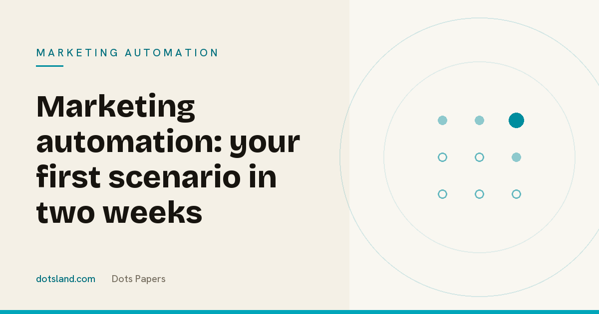 Dots Papers cover for the article on setting up a first marketing automation scenario in two weeks, Marketing Automation section